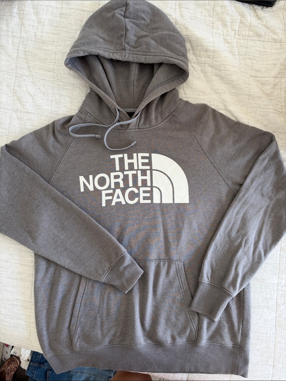The North Face women’s Gray Pullover Hoodie with White Logo Medium